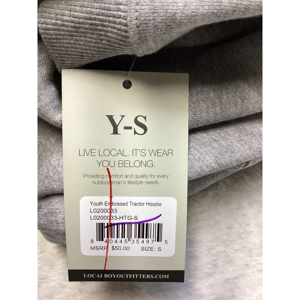 Local Boy Outfitters Youth Embossed Tractor Hoodie Gray Sweatshirt Y-S L0200033.